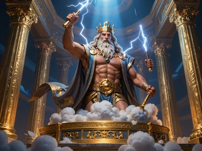 Gates of Olympus Zeus-Slot mit Blitzen und griechischem Tempel bei XON Casino