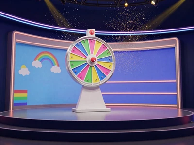 Game Shows Kategorie mit buntem Gl&uuml;cksrad und Neon-Lichtern bei XON Casino