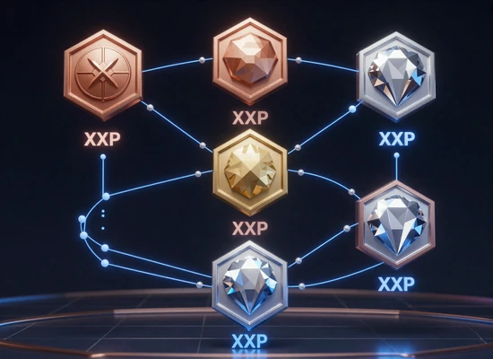 XON Casino Treueprogramm mit f&uuml;nf Stufen von Bronze bis Diamant als holografische Badges