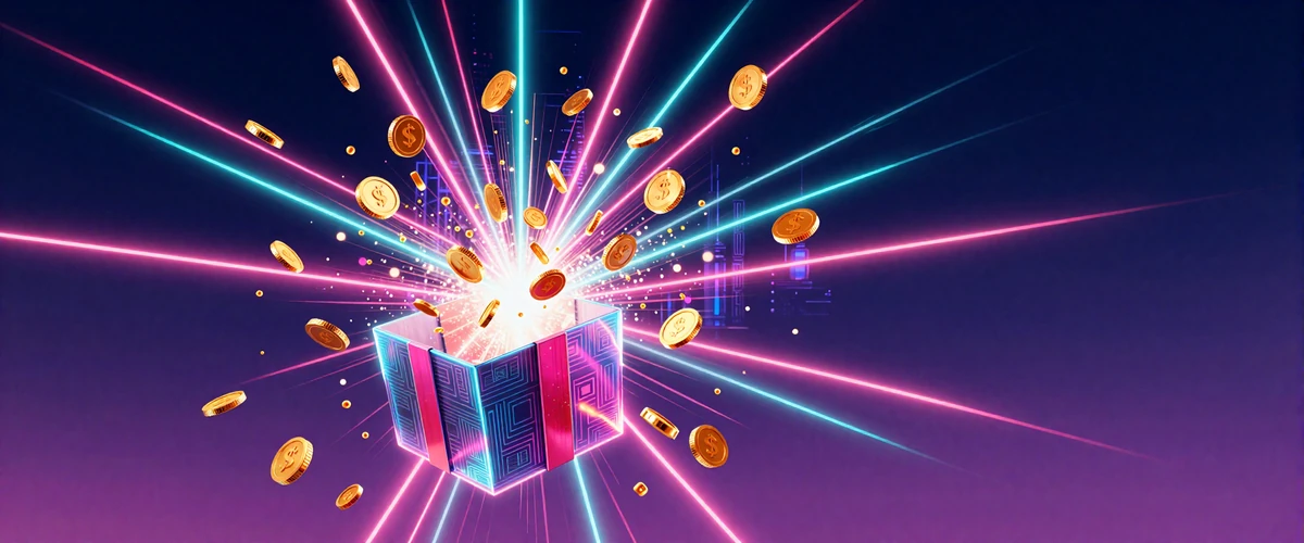XON Casino Bonus Explosion mit goldenen M&uuml;nzen und Neon-Lichteffekten im Cyberpunk-Stil